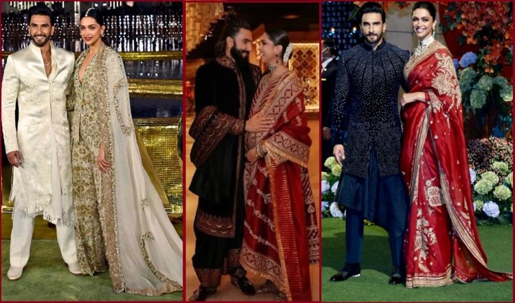 एक-दूसरे की आंखों में डूबे दिखे Ranveer Singh और Deepika Padukone, लाल-काले रंग के खूबसूरत लिबास में दिखे दोनों | PHOTO