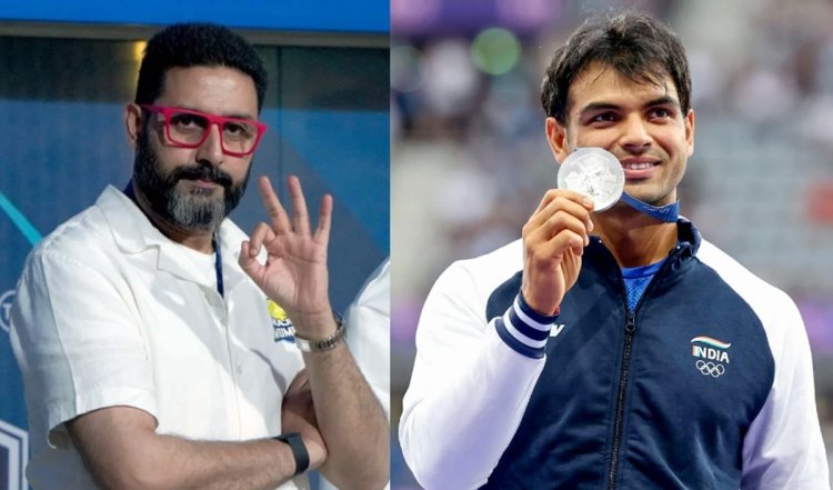Paris Olympics 2024 | ऐतिहासिक जीत के बाद अभिषेक बच्चन का नीरज चोपड़ा को गले लगाने का वीडियो वायरल | Video